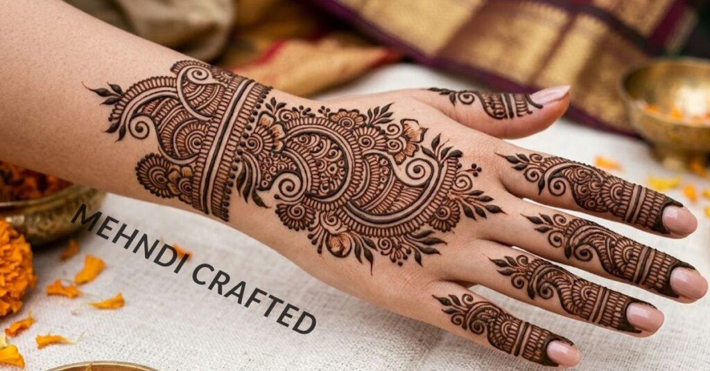 Paisley mehndi half hand design.