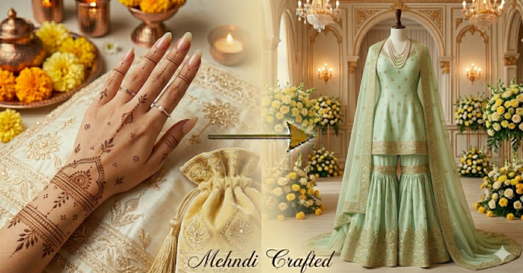 Wedding function mehndi design featuring elegant floral and traditional henna patterns for a stylish bridal look.