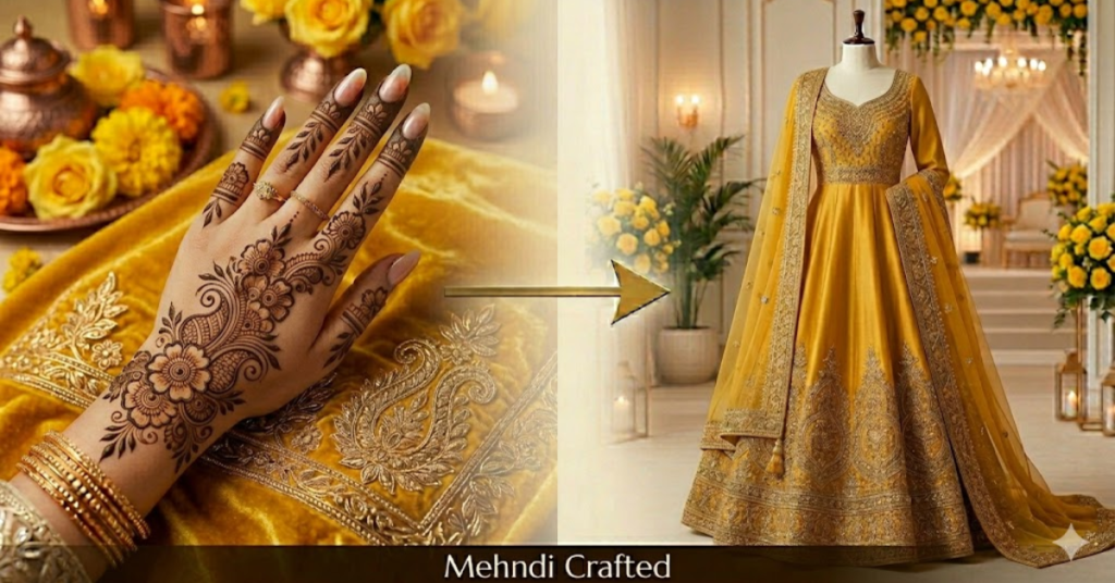 Yellow dress simple mehndi designs for festive occasion 2026