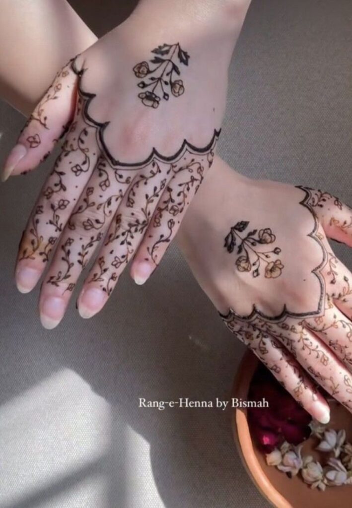 Back Hand Minimal Mehndi Design with modern floral henna details