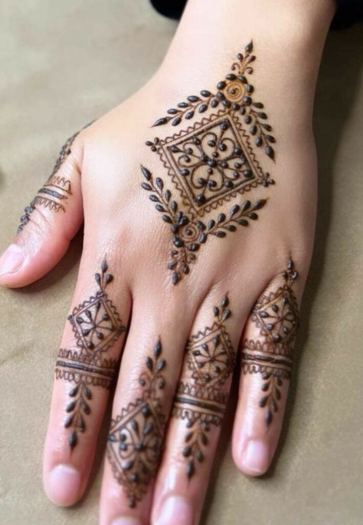 Modern Geometric Minimal Mehndi Design with fine line patterns