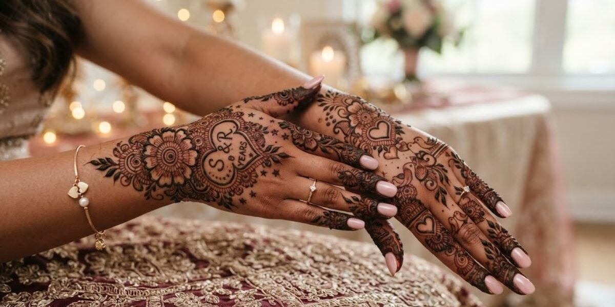 Romantic Anniversary Mehndi Designs with elegant floral and heart patterns on hands
