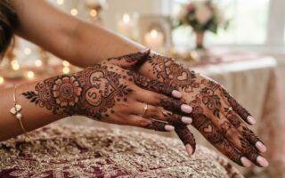 Romantic Anniversary Mehndi Designs with elegant floral and heart patterns on hands