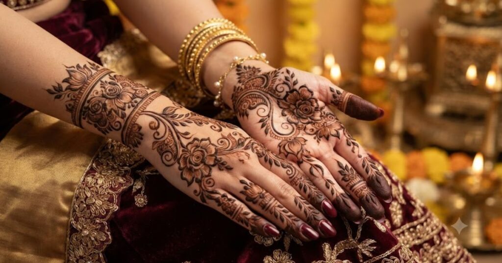 Arabic inspired Guru Purnima Henna Designs with bold floral patterns