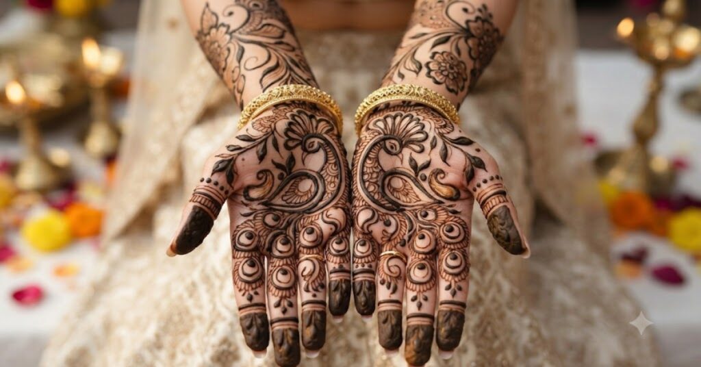 Arabic Peacock Henna Designs with bold floral vines