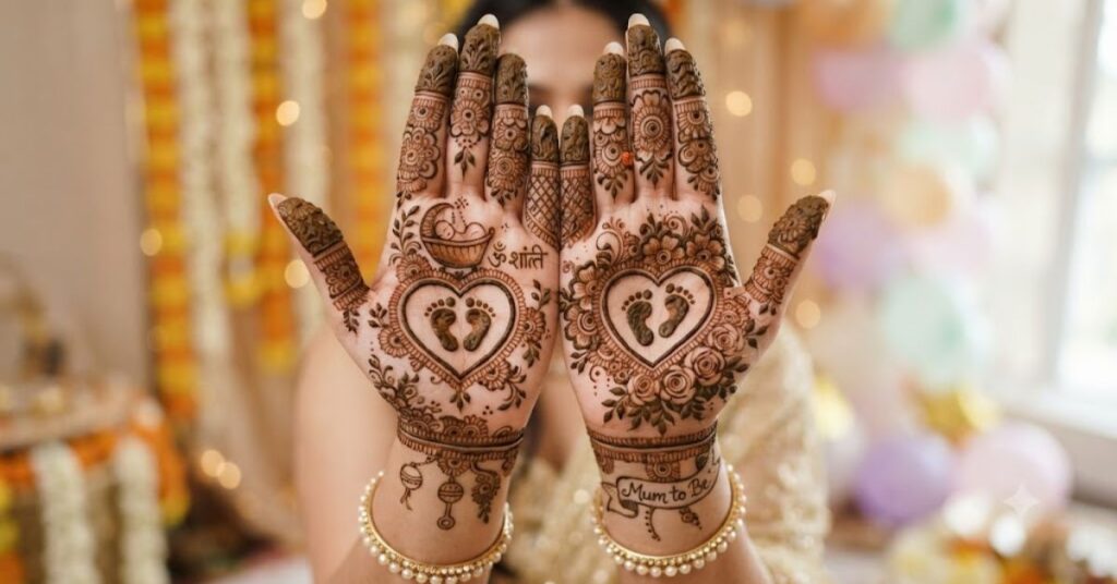 Cute baby feet mehndi design for pregnancy celebration
