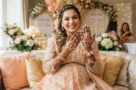 Baby Shower Mehndi Designs 2026 with beautiful pregnancy henna patterns on hands