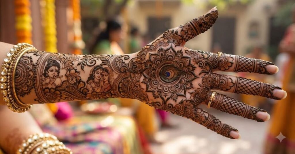 Back Hand Krishna Theme Mehndi Designs