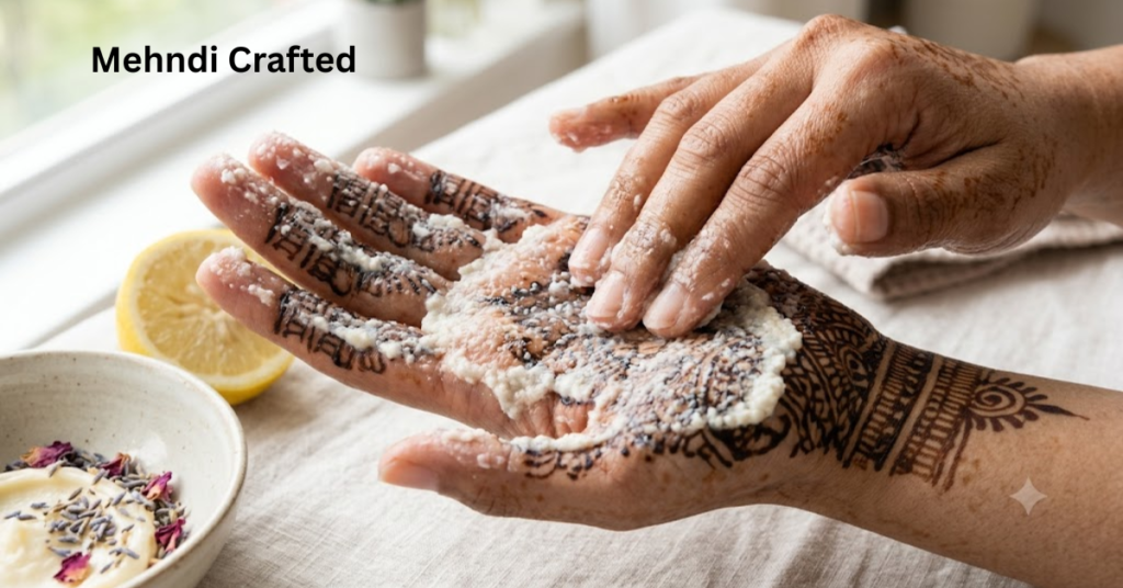 Baking soda paste applied on hands for mehndi stain removal
