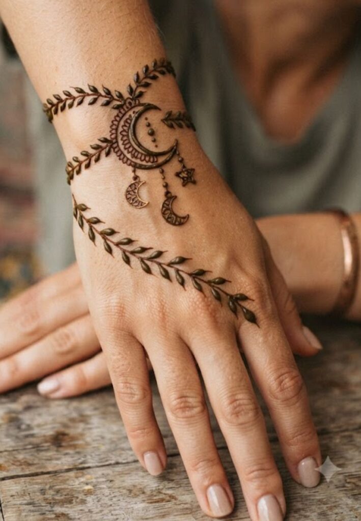 Bracelet Style Mehndi design with elegant floral patterns and trendy 14 August Independence Day henna details