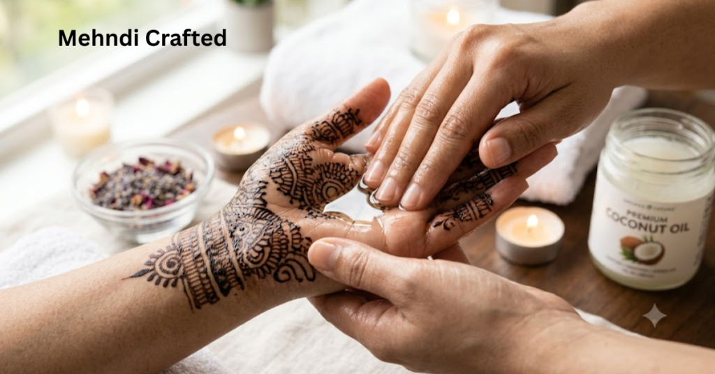 Coconut oil massage on hands to fade mehndi stains naturally