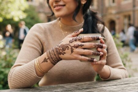 Beautiful College Girl Mehndi Designs with simple floral henna patterns