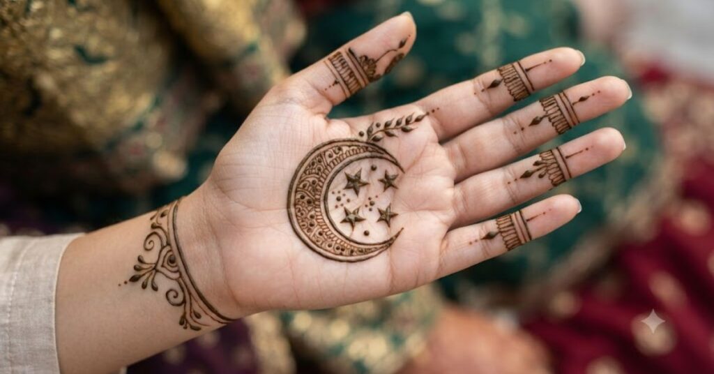 Crescent moon Independence Day Mehndi Design
