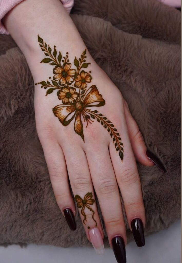 Bow inspired Cute Small Mehndi Designs