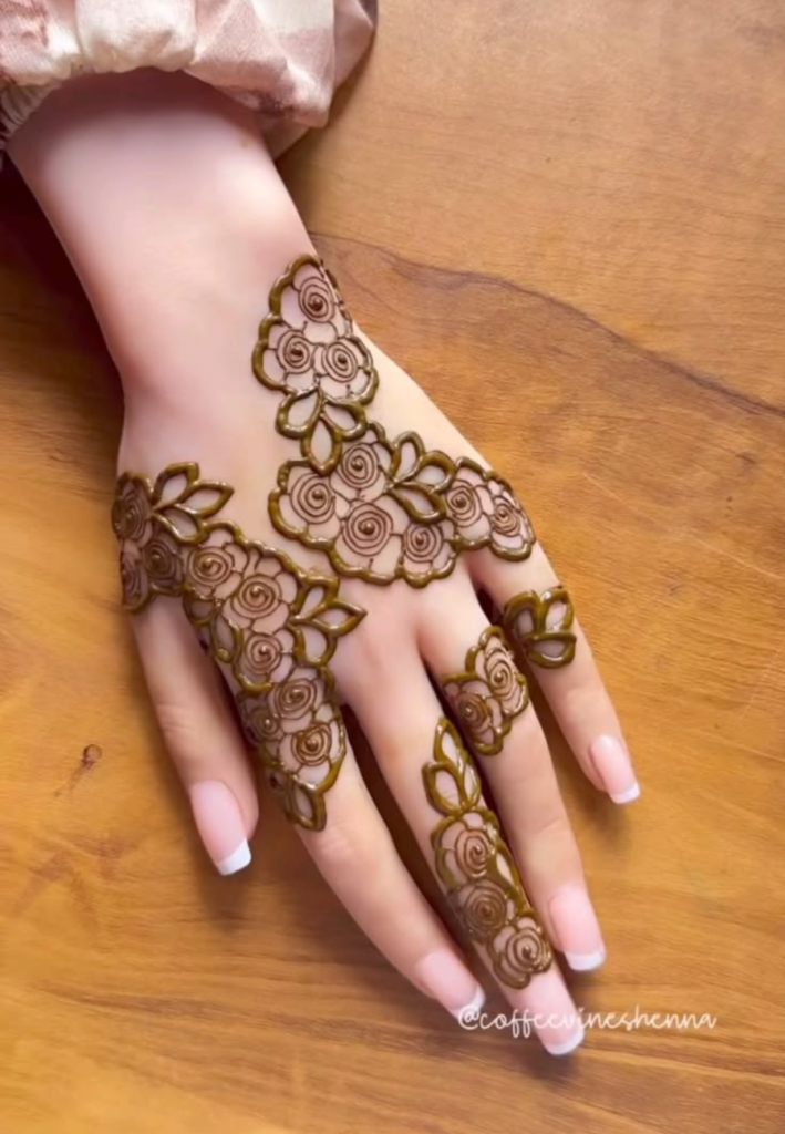 Different types of Rose Mehndi Designs with simple, Arabic, and bridal floral patterns.