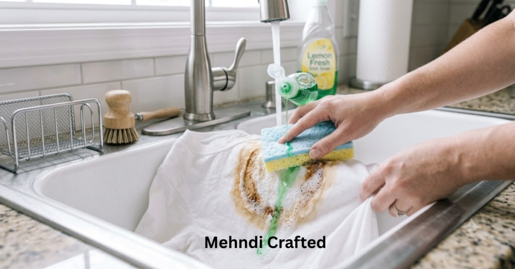 Cleaning a henna stain with dish soap and warm water