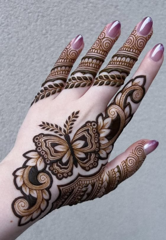 Styling tips for better mehndi results showing hands with freshly applied henna designs, proper cone grip technique, clean skin preparation, and natural drying process for darker and long-lasting stain.