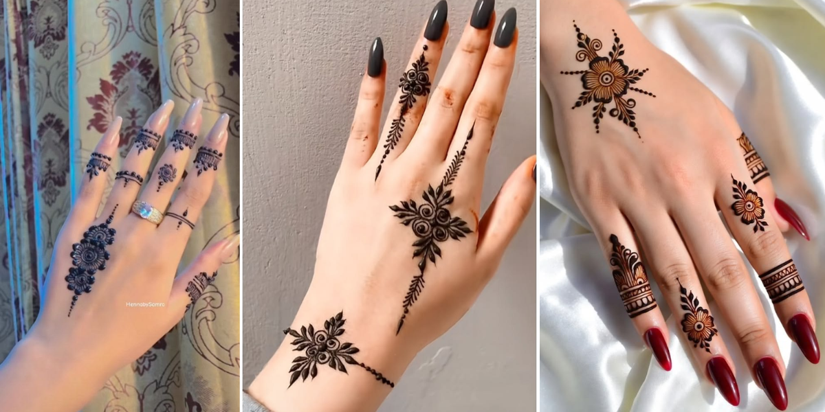 easy mehndi designs for beginners simple and beautiful henna ideas 2026 floral Arabic finger and bracelet mehndi patterns for beginners