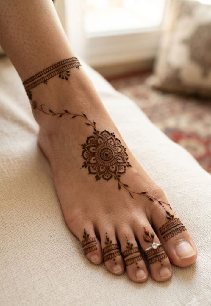 Elegant Foot Mehndi Designs with mandala artwork