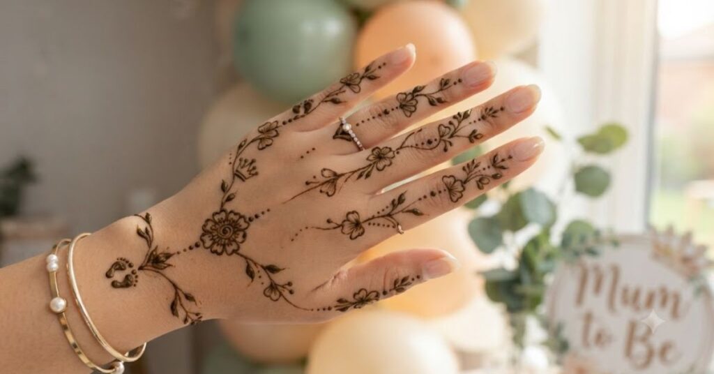 Simple finger baby shower mehndi design with elegant patterns