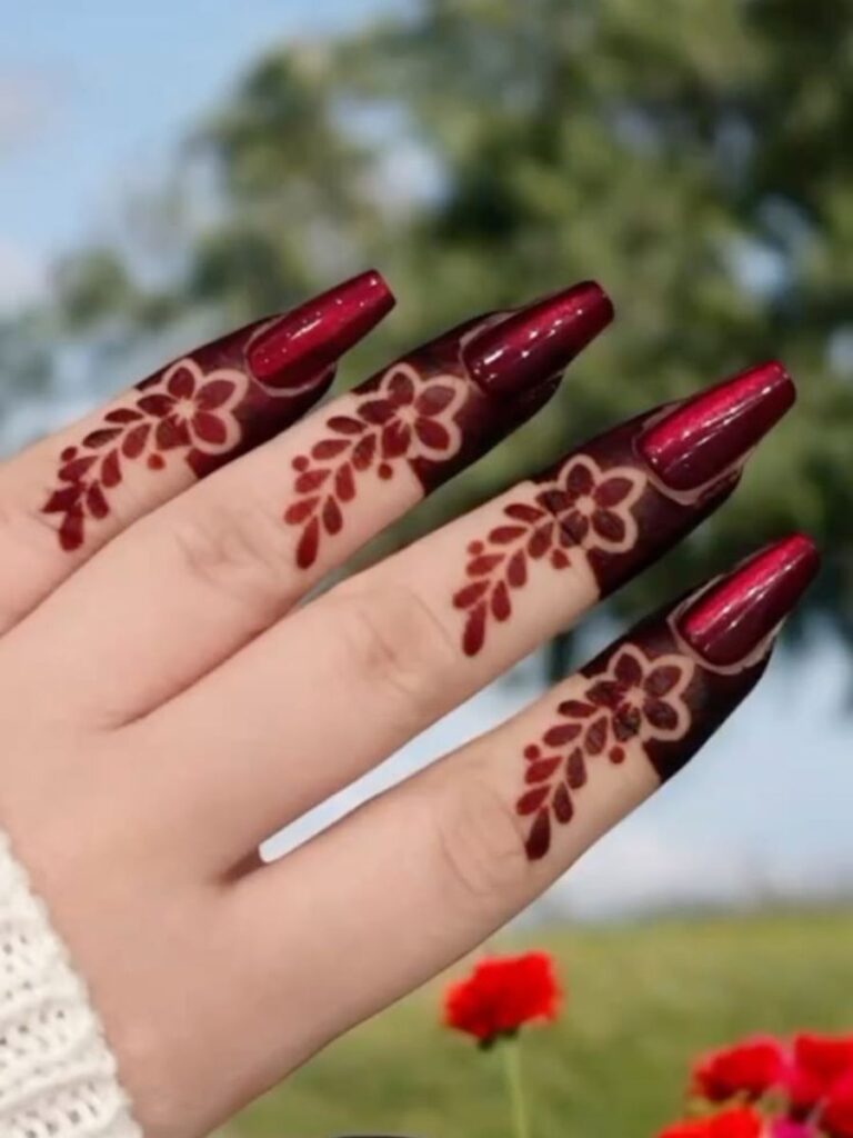 Finger Mehndi Designs for College Girls with simple ring and chain patterns