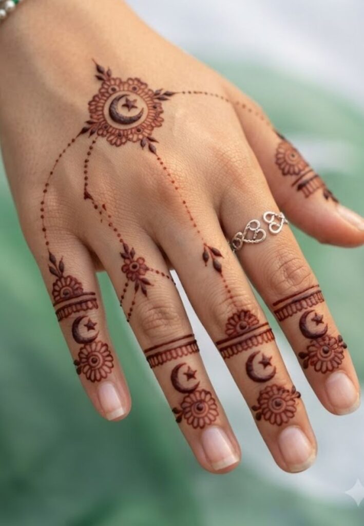 Finger Mehndi Designs for 14 August featuring minimal Pakistan Independence Day inspired henna patterns