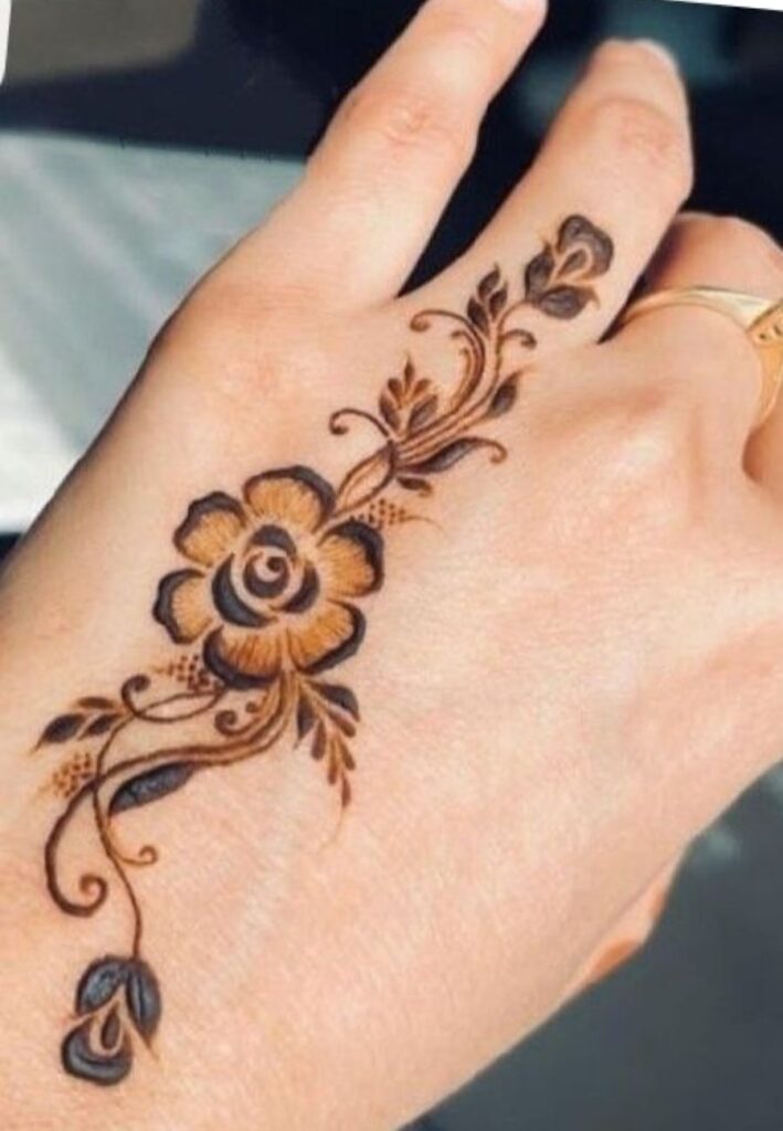 Finger Rose Mehndi Designs with delicate rose flower henna patterns.