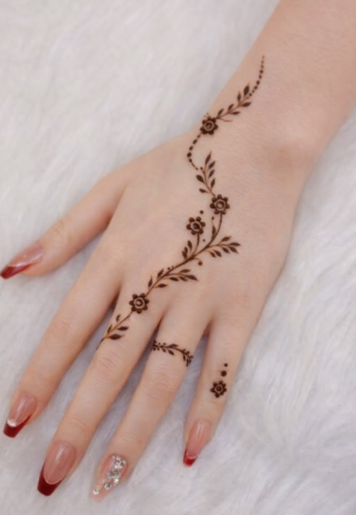 finger to wrist flow mehndi design for beginners simple henna continuous flowing vine pattern connecting fingers to wrist elegant easy mehndi art for hands