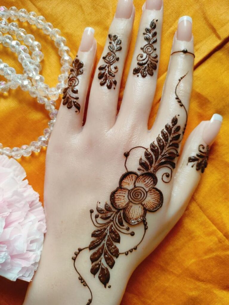 Floral College Girl Mehndi Designs with beautiful flowers and delicate leaf motifs