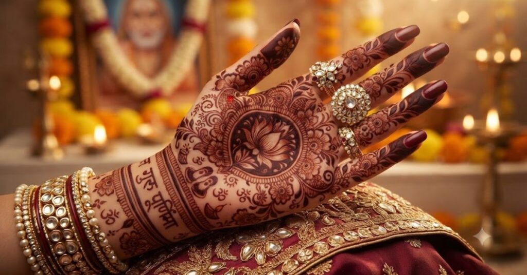 Front Hand Guru Purnima Mehndi Designs with traditional floral patterns