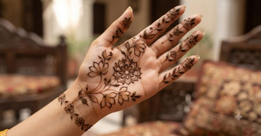 Front Hand Pakistani Floral Pattern with Independence Day Mehndi Designs