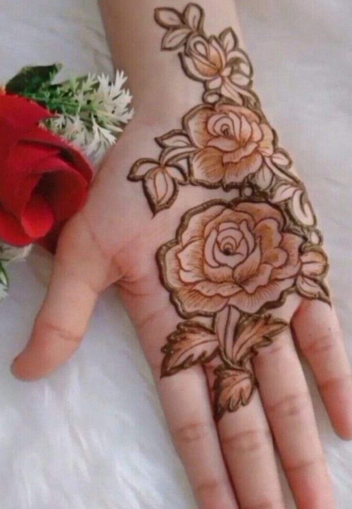 Front Hand Rose Mehndi Designs with beautiful floral rose henna patterns.
