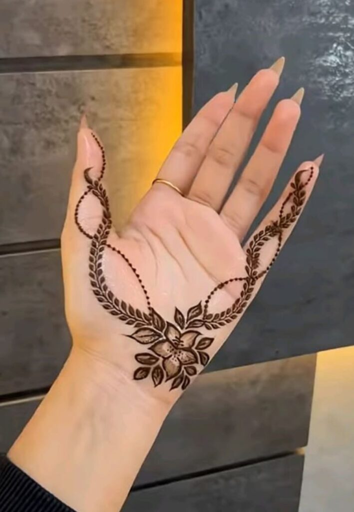 Front palm Rabi al-Awwal Mehndi Design 2026 featuring elegant floral mandala henna design