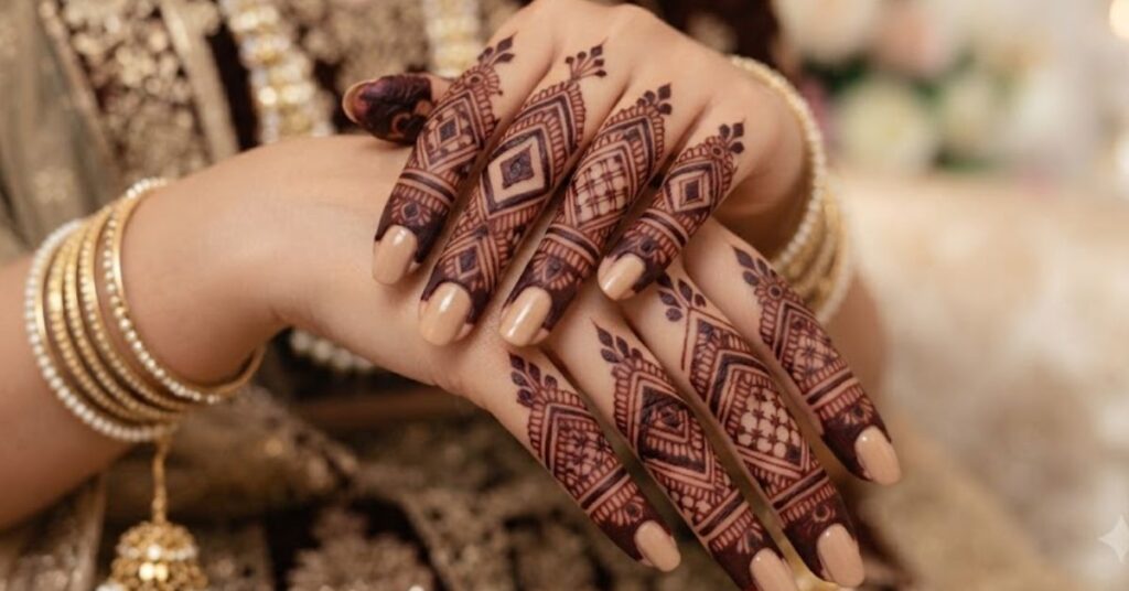 Geometric royal finger mehndi pattern