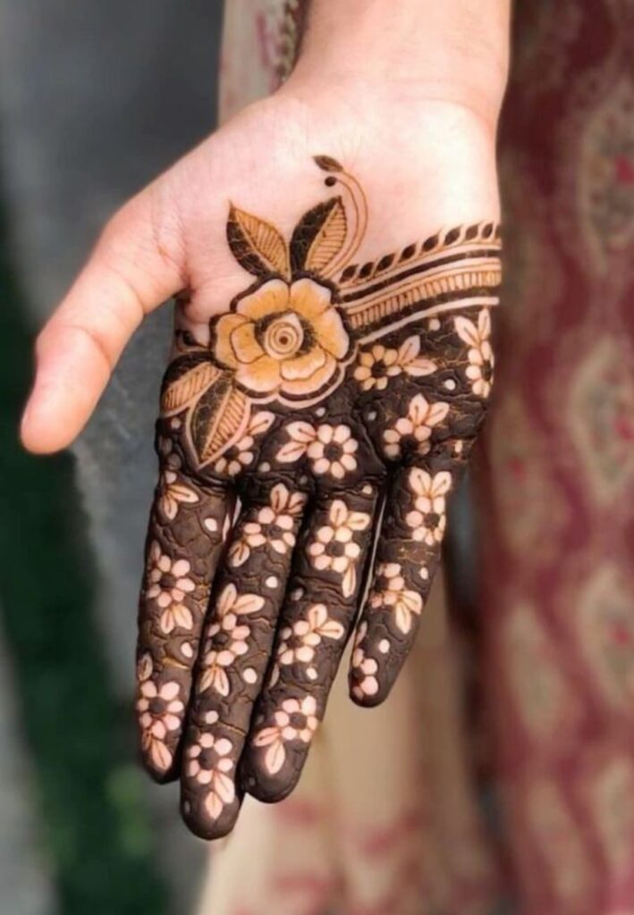 Half-Hand Birthday Mehndi Designs with elegant floral patterns and modern henna artwork