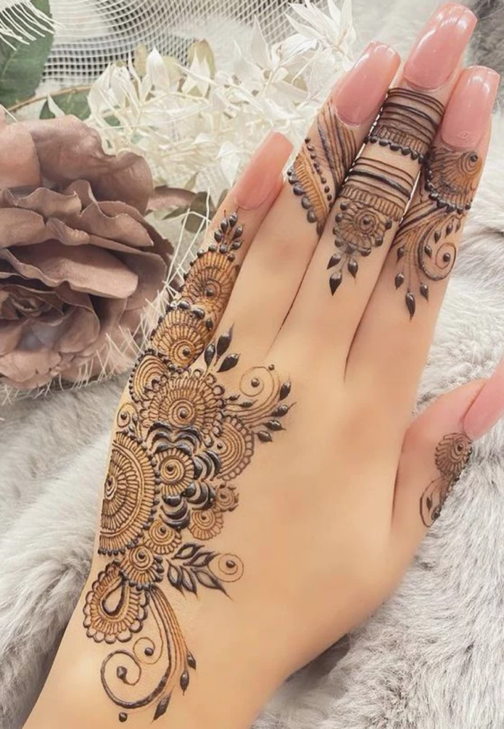 half hand minimal mehndi design for beginners simple henna pattern with light floral vines and empty space elegant easy mehndi style for front hand
