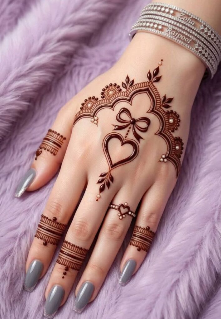 Heart Mehndi Designs 2026 featuring cute heart motifs, floral details, and trendy aesthetic Gen Z henna patterns