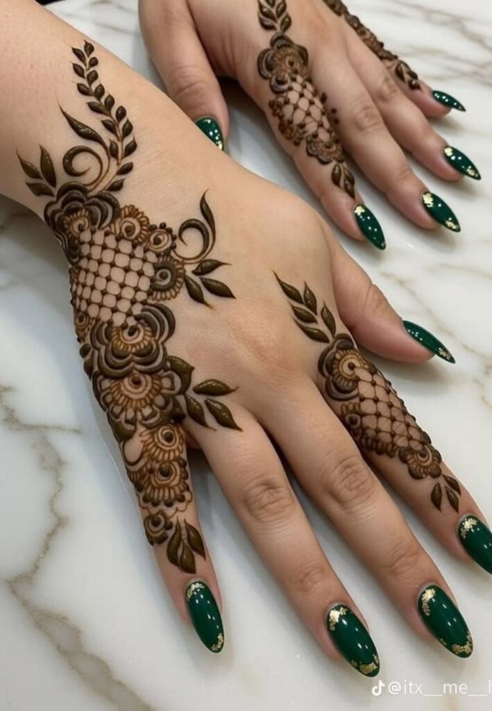 Indo-Arabic Birthday Mehndi Designs with floral patterns and traditional henna artwork