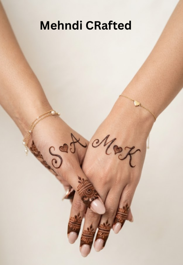 Initial letter Friendship Mehndi Designs 2026 with stylish name henna patterns