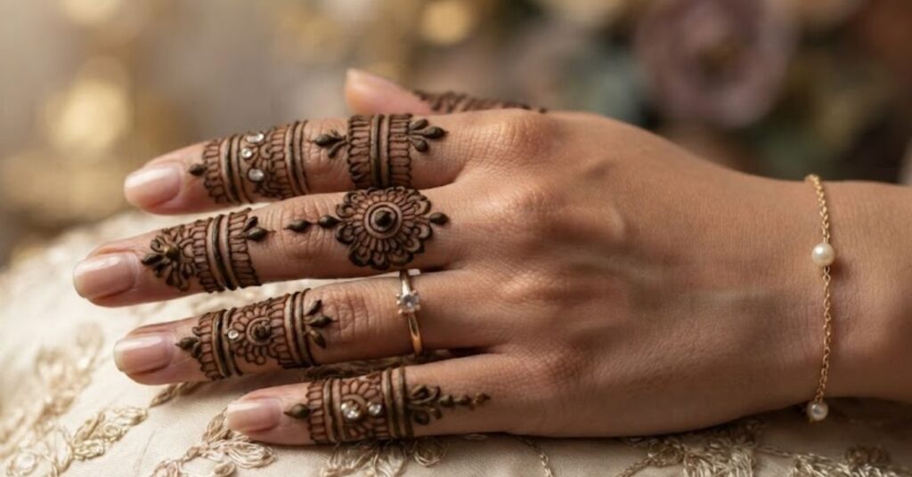 Jewelry inspired royal finger henna design