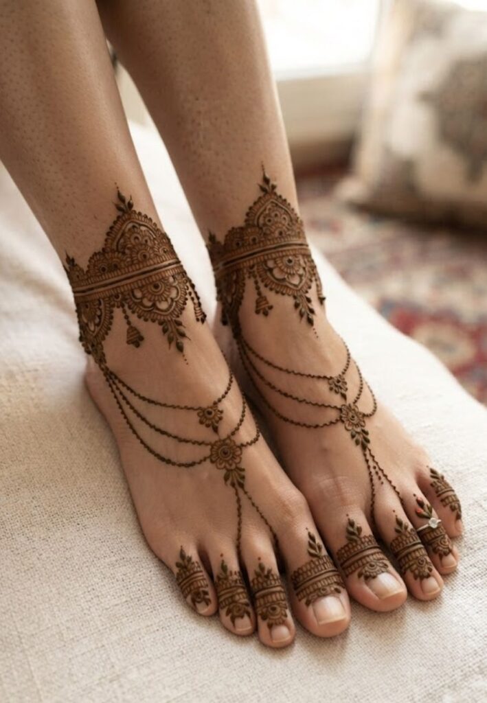 Jewelry Style Leg Mehndi Designs inspired by anklets
