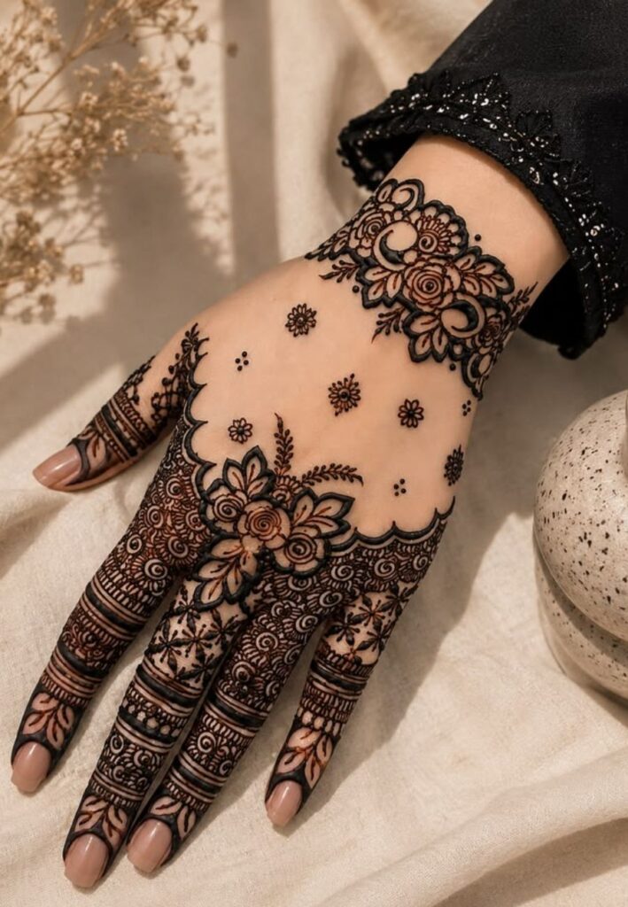 Key features of Gen Z Henna Designs 2026 with minimalist floral patterns, fine lines, and aesthetic mehndi styles