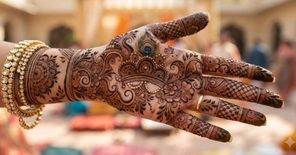 Krishna Crown Inspired Janmashtami Mehndi Design