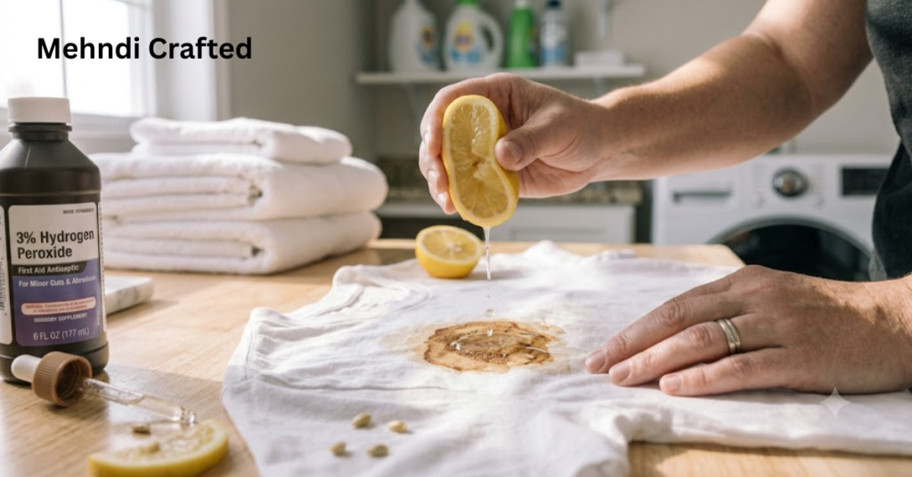 Fresh lemon juice used to lighten a henna stain on fabric