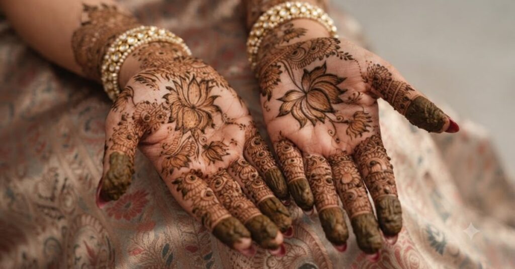 Lotus inspired Indian Festival Henna Designs for Guru Purnima celebration
