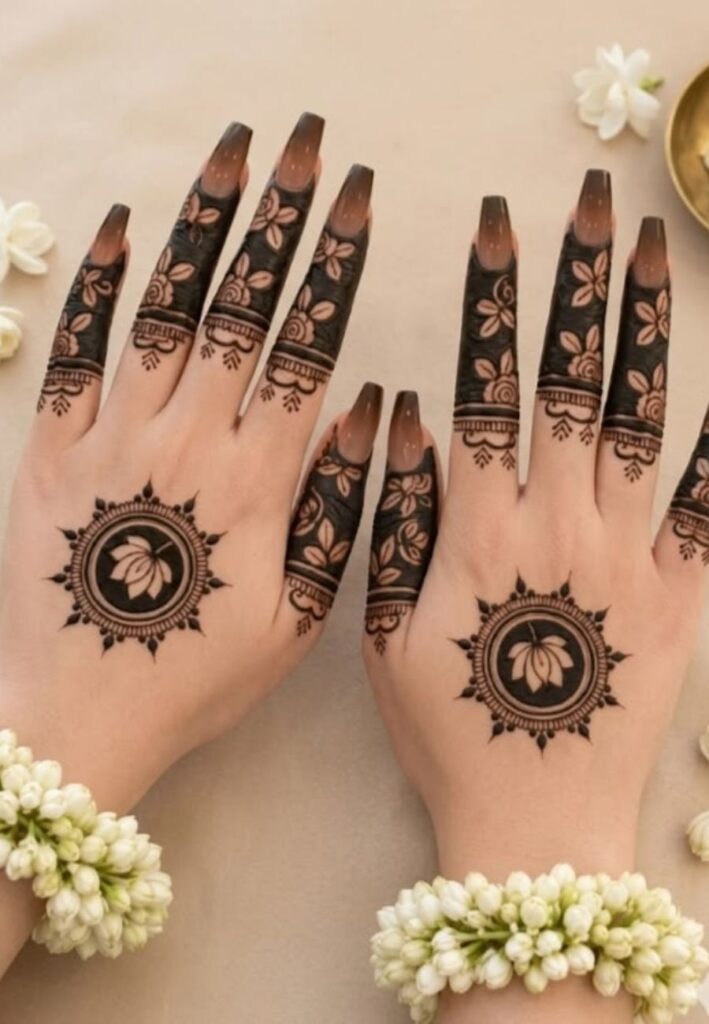 Mandala Birthday Henna Designs with elegant circular patterns and detailed hand mehndi art