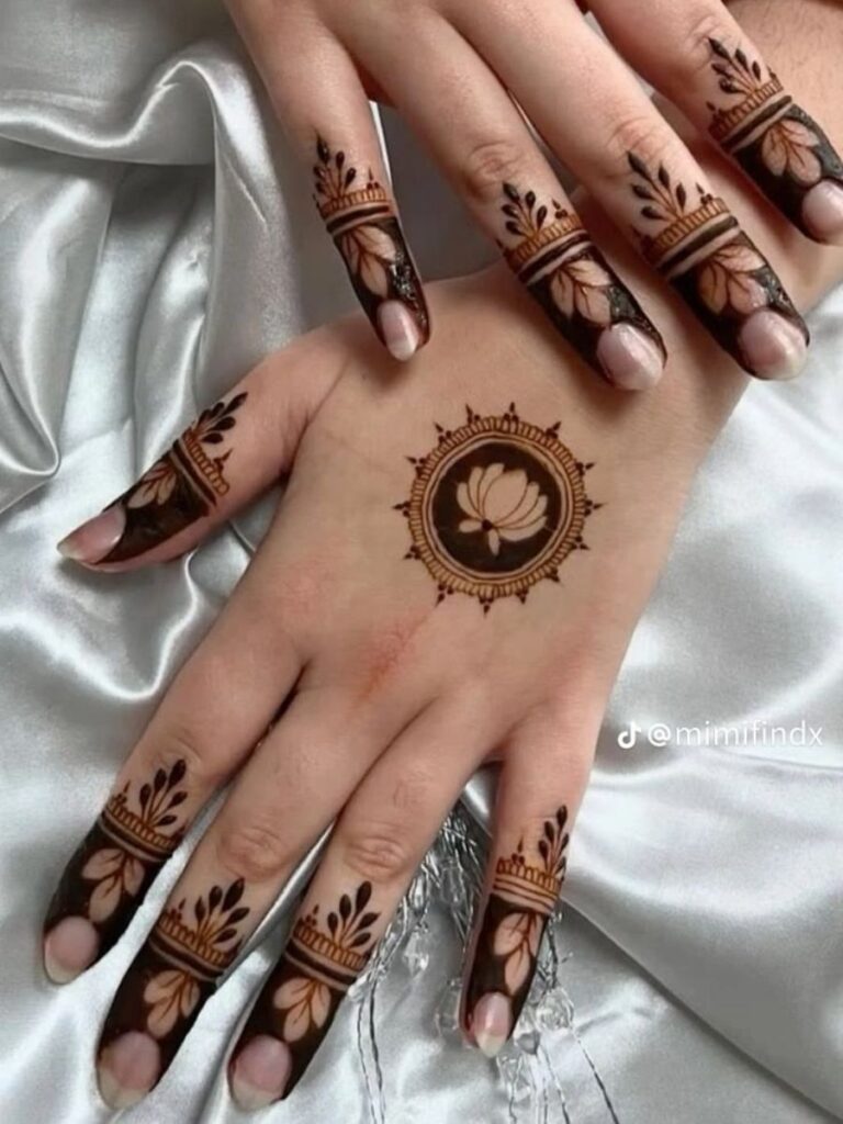 Mandala College Girl Mehndi Designs with symmetrical circular henna designs