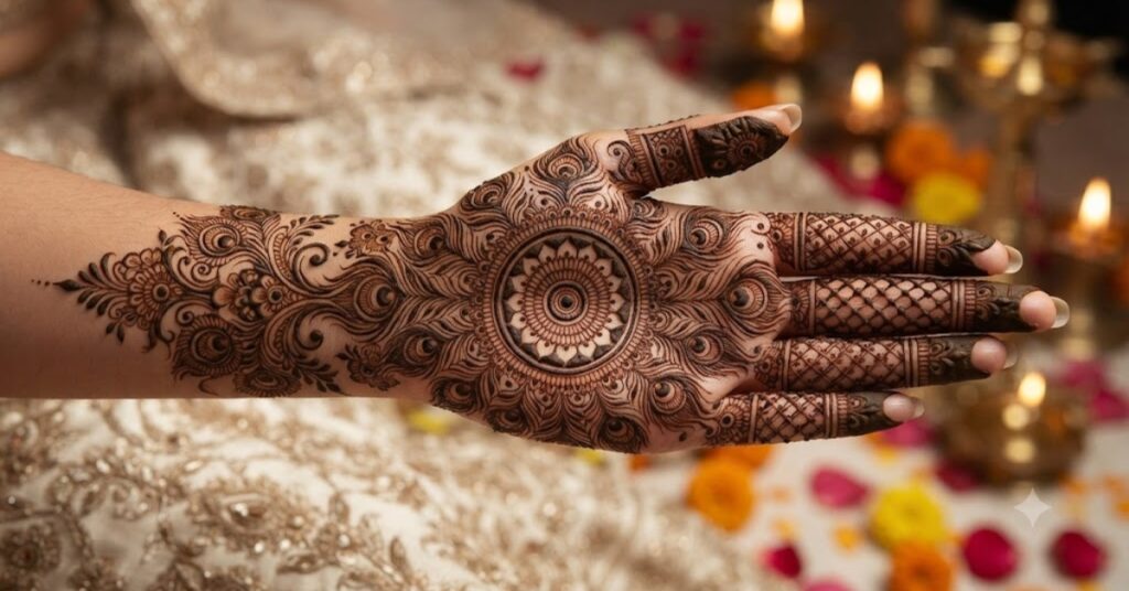 Mandala Peacock Mehndi Pattern with floral details
