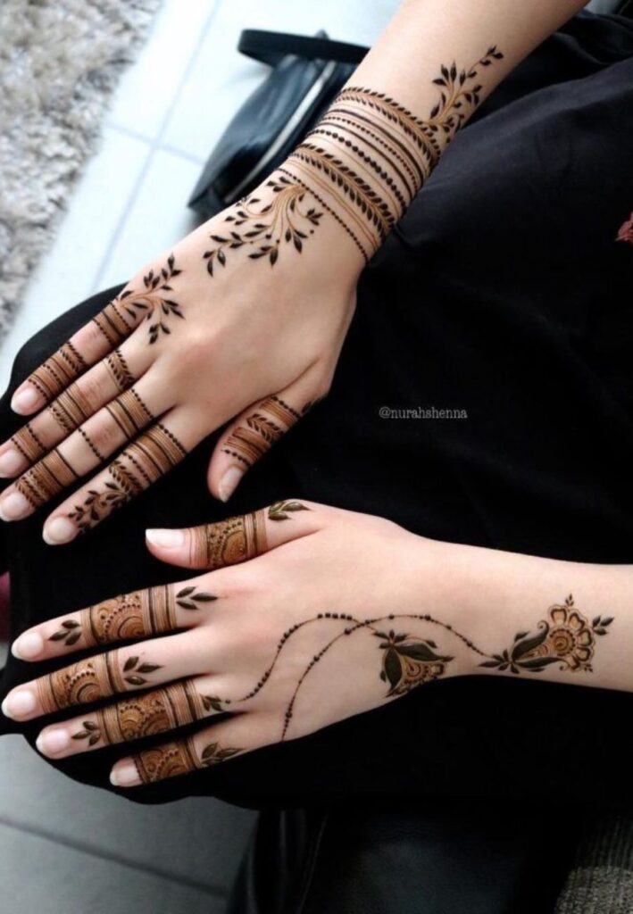 Minimal anniversary mehndi design with simple floral patterns and elegant fine-line henna details.