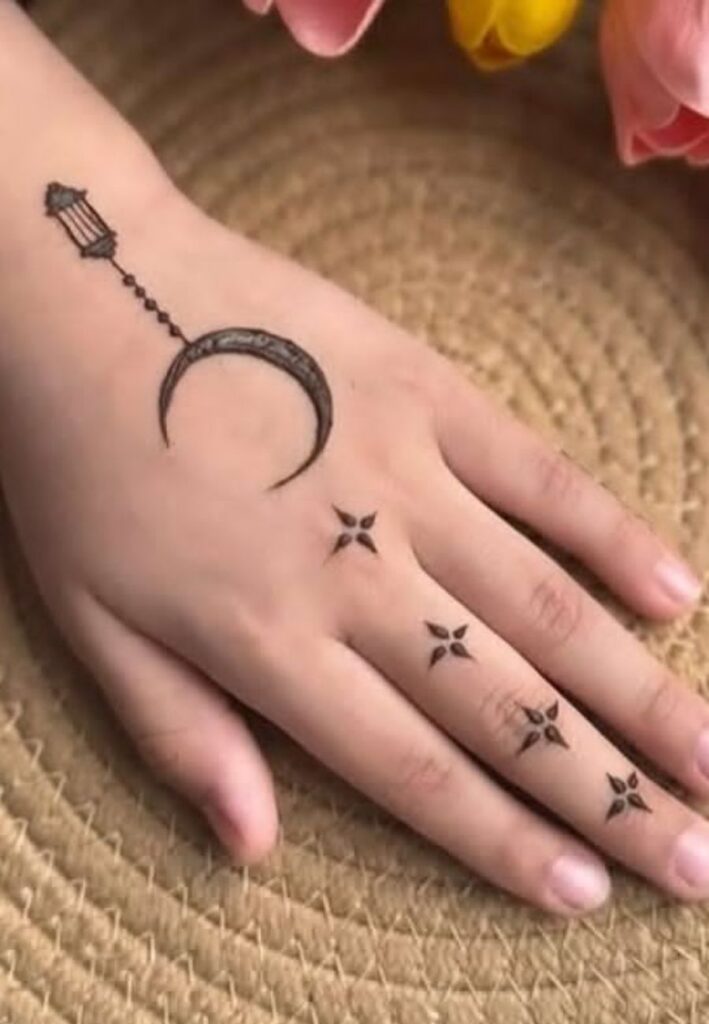 Simple crescent moon 14 August mehndi design with elegant floral details